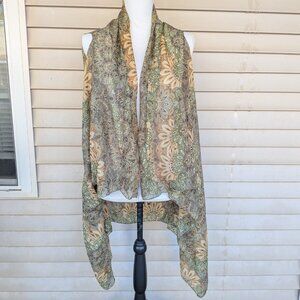 Accents by Lavello Convertible Vest Scarf Ponco Chiffon Green Gold Floral OS